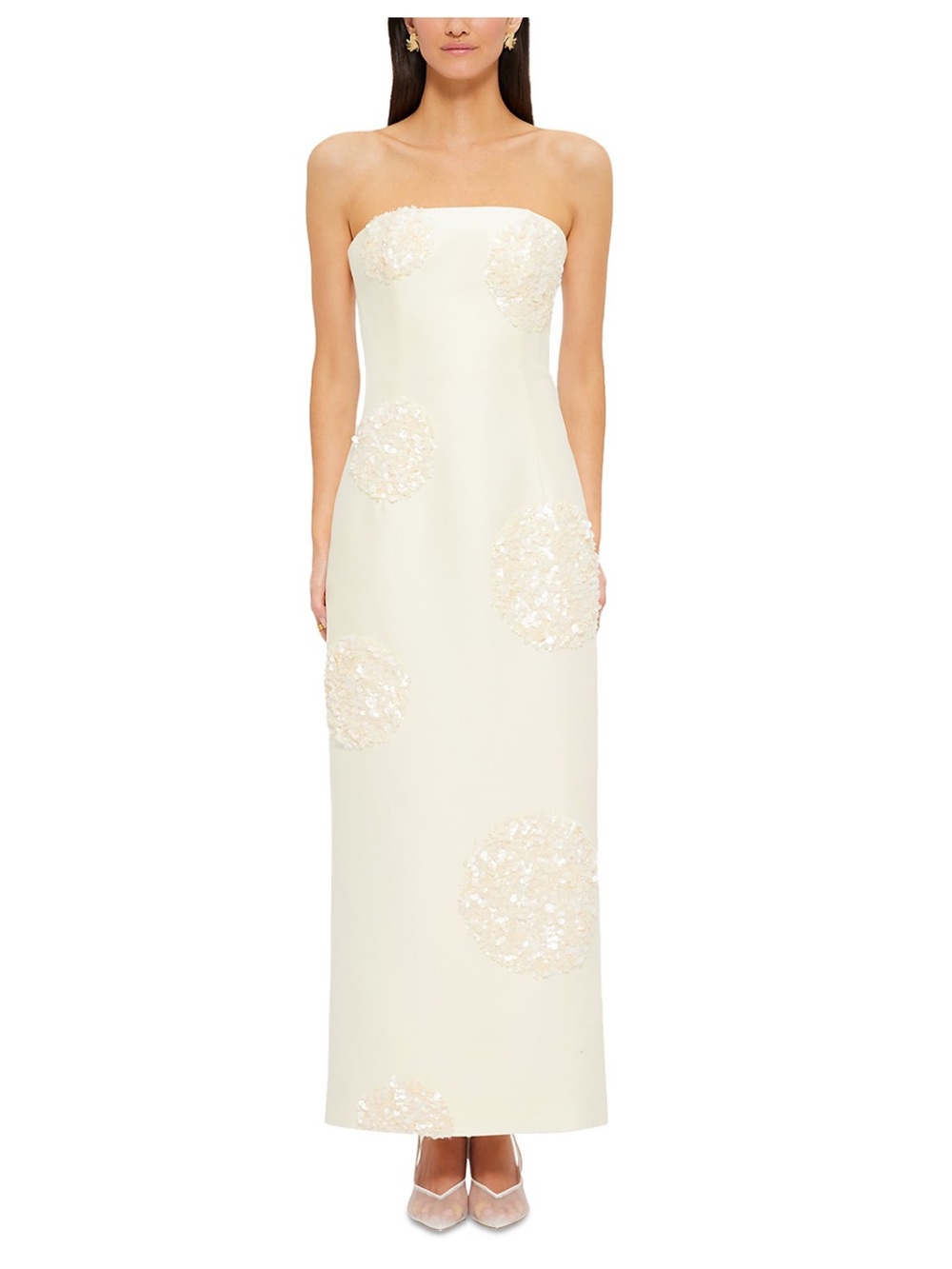 NWT LEO LIN Rayna Strapless Ivory Sequin Appliqué Column Gown Maxi Dress